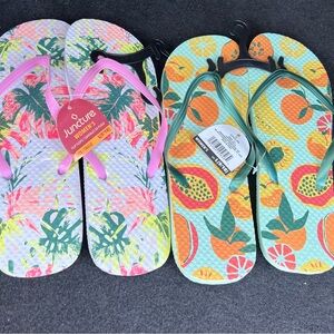 Juncture Flip Flops with Tropical and Fruit Prints. Size L(9/10).